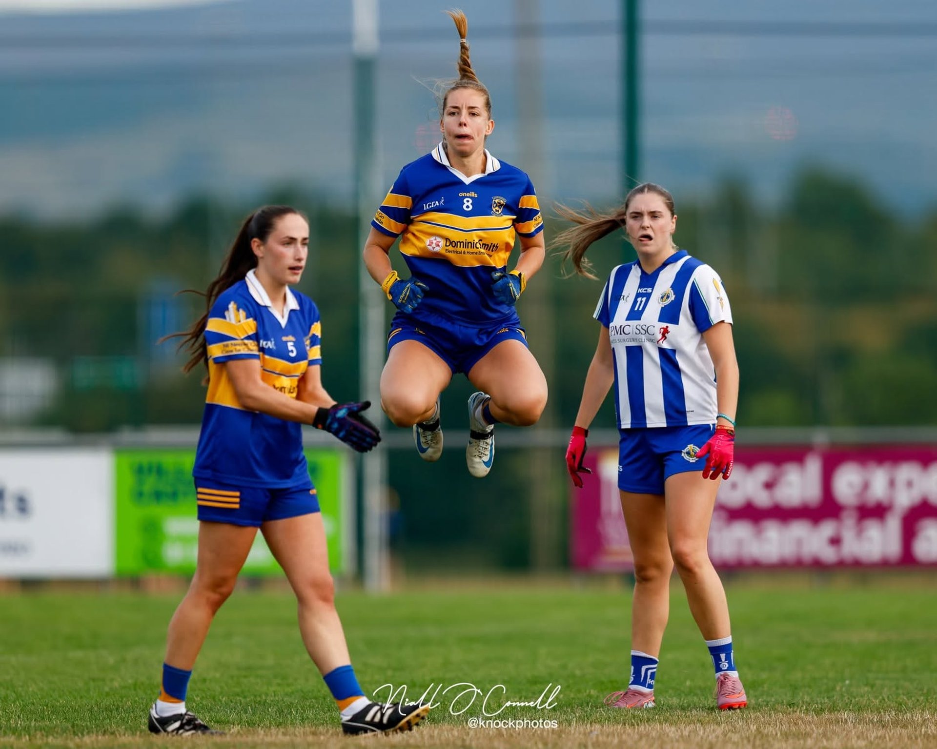 Jumping for joy! Image captured by Niall O'Connell from the PTSB SFC Group B encounter between Castleknock and Ballyboden St Endas. August 19th 2026.  Image