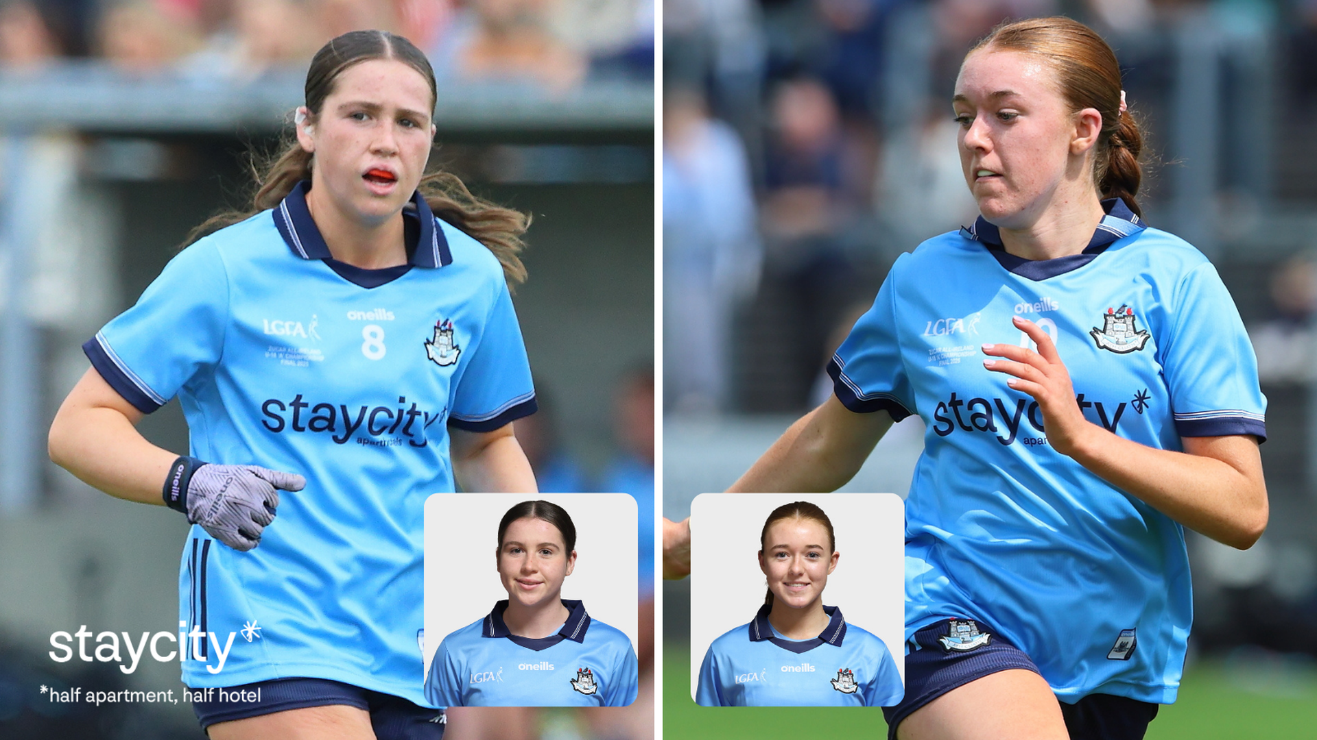 L to R: Sophie McDonnell (Naomh Mearnóg) and Laoise Murtagh (St Maurs) Minor Captain and Vice Captain for 2026. Credit Maurice Grehan.  Image