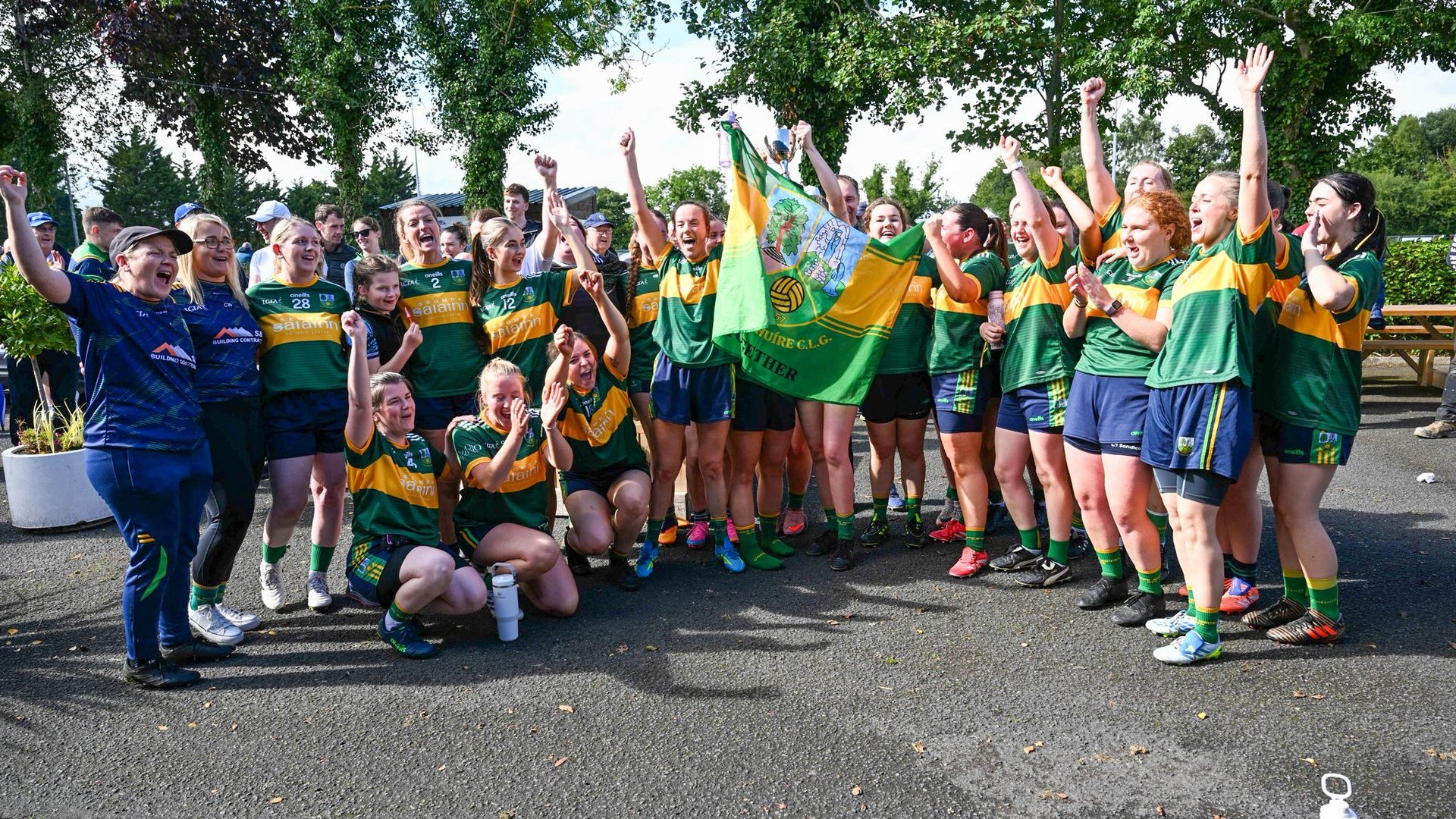 Clann Mhuire celebrate their victory in the PTSB Junior K Championship Final. August 30th. Image credit Cian Burgress.  Image