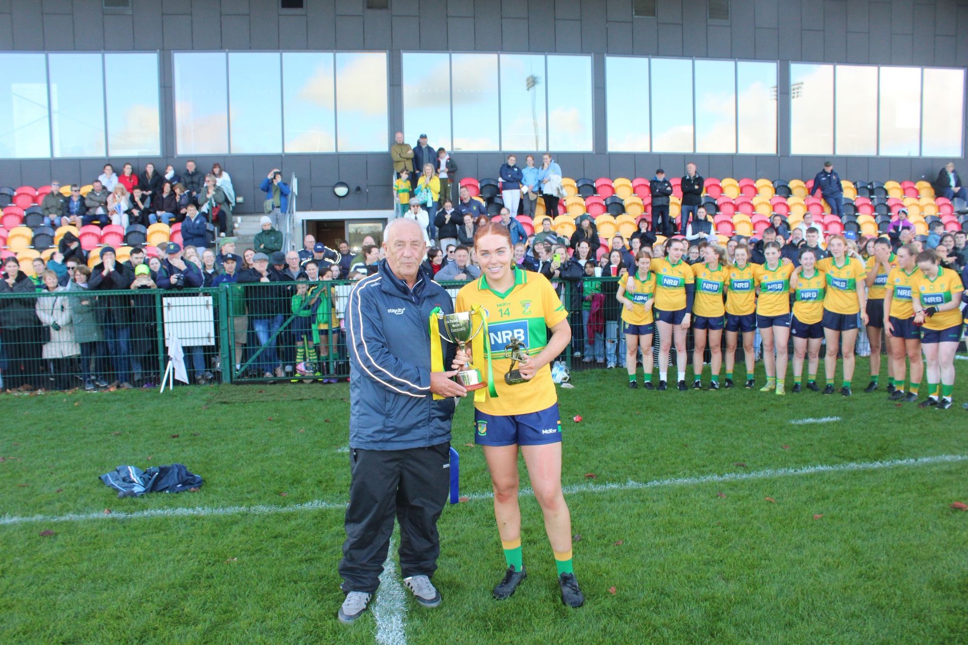 Captain Kerrie Finnegan presented with the Player of The Match award by Brendan Cooper Image